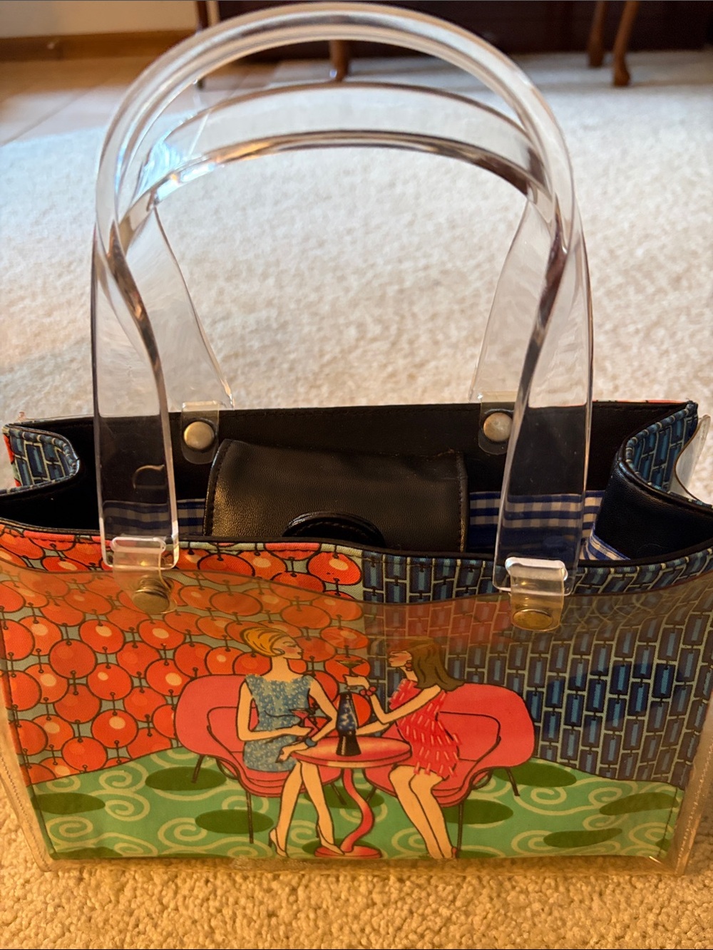 Prezzo Handbag Vintage Clear/Acrylic Tote Bag w/Canvas “Girls Night Out” Theme